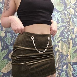 Green Velvet Mini Skirt
